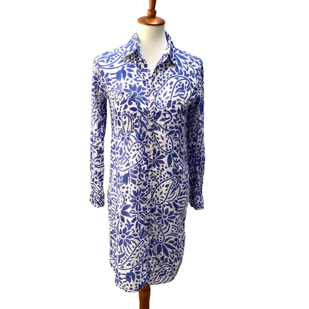 Original Roberta Roller Rabbit Dress Blue White Long Sleeve Button Down